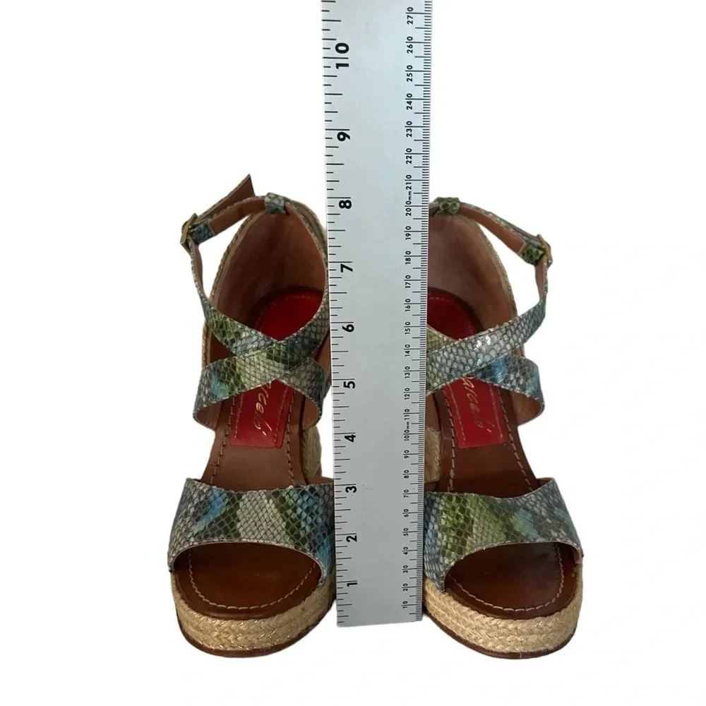 Paloma‎ Barcelo Snakeskin 4” Funky Shape Espadrille Wedge Strap Sandals size 10